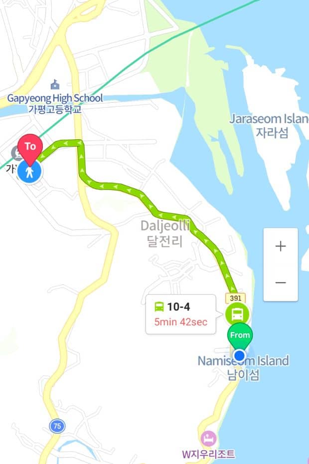 How To Get From Seoul To Nami Island By Car, Train, Tour 2024 11 10-4 bus route from Gapyeong Station To Nami Island (1)