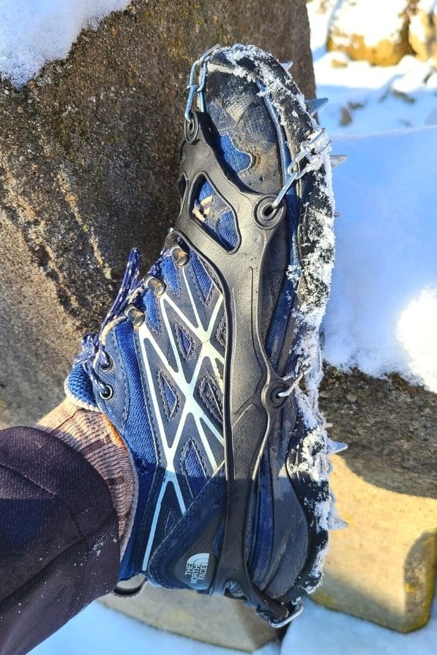 How To Hike Hallasan In Winter: Jeju Island Snow Hiking 2024 20 Crampons in snow