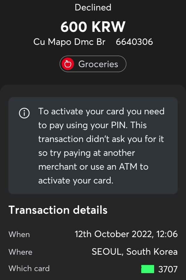 How To Use The Wise Card In Korea For Travel Money And Cash 9 Declined card payment using Wise in Korea