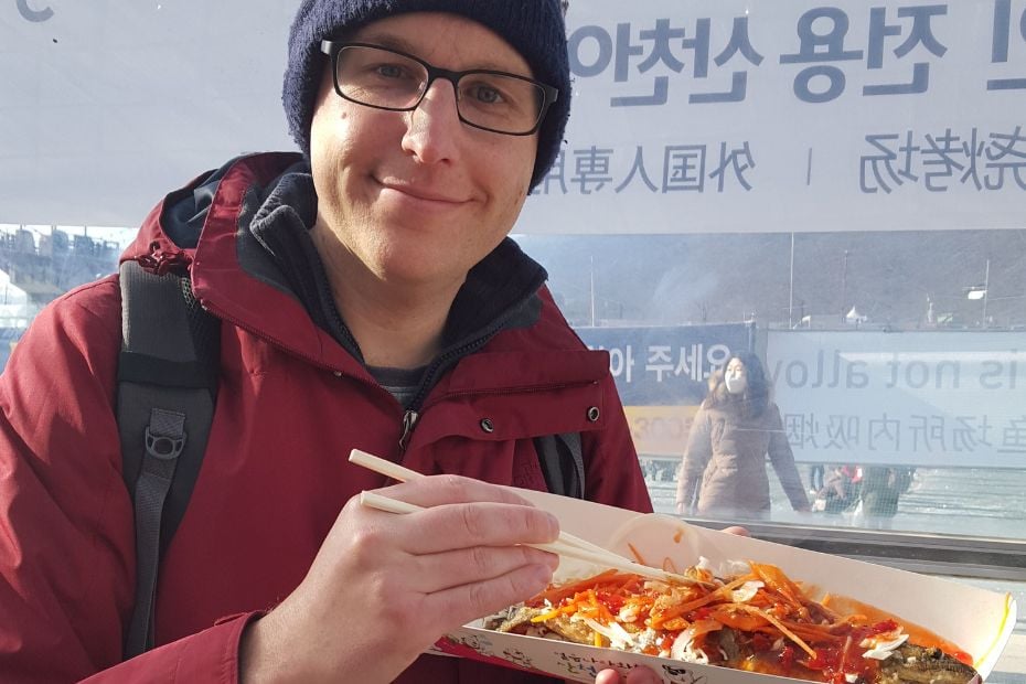 Hwacheon Sancheoneo Ice Festival 2024: Korean Ice Fishing Fun 5 Eating trout at Hwacheon Sancheoneo Ice Festival