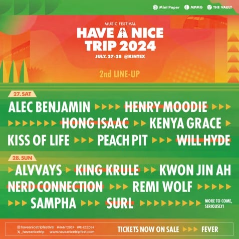 20 amusing activities for Seoul in Summer 2024 39 Have a Nice Trip 2024 Music Festival in Korea Lineup of artist