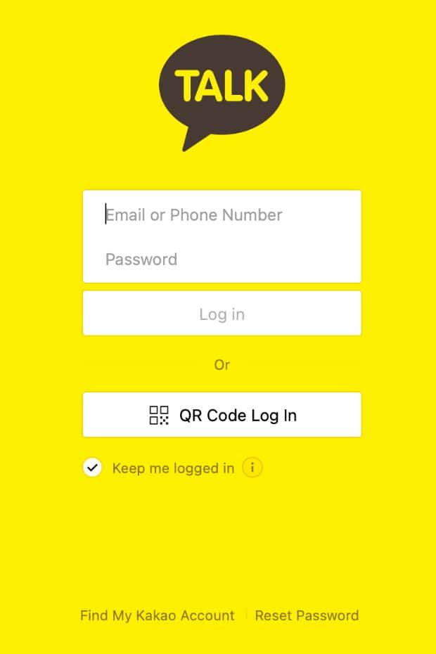Kakao Talk Login Screen Kakao Talk Login Screen