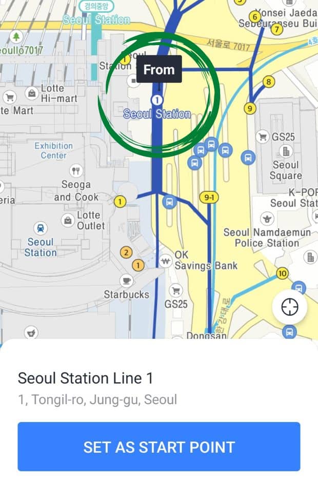 Choosing a start location with Kakao Taxi Choosing a start location with Kakao Taxi