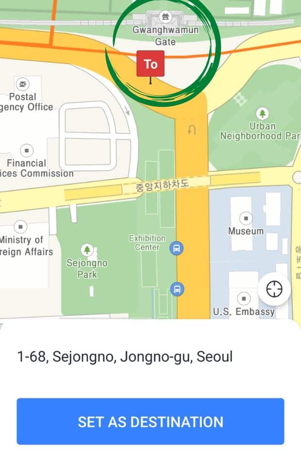 Choosing the end location on Kakao Taxi Choosing the end location on Kakao Taxi