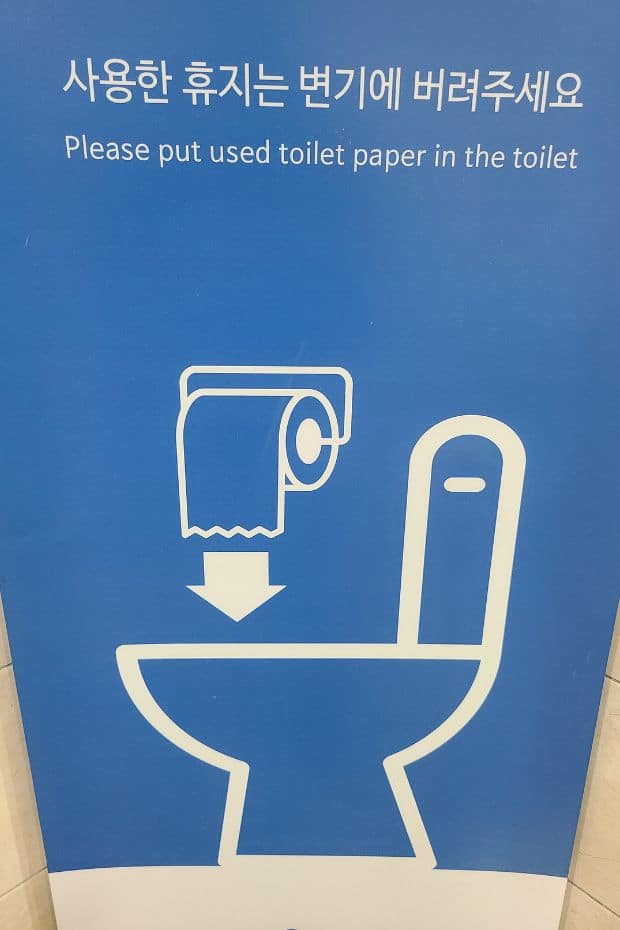 Korean Public Toilets: What Are Restrooms In Korea Like? 32 Korean sign about flushing Toilet Paper