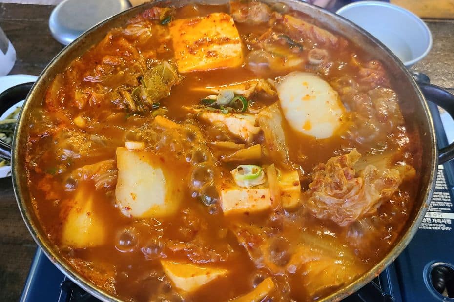 How To Hike Bukhansan Baegundae Peak: Seoul's Best Hike 2024 57 Large bowl of Korean kimchi stew at Bukhansan