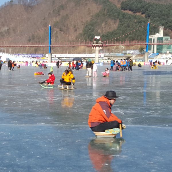 Hwacheon Sancheoneo Ice Festival 2024: Korean Ice Fishing Fun 11 People using traditional Korean sleds