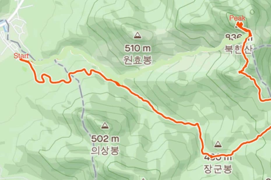 How To Hike Bukhansan Baegundae Peak: Seoul's Best Hike 2024 20 Topographical map of Baegundae Peak Easy Course