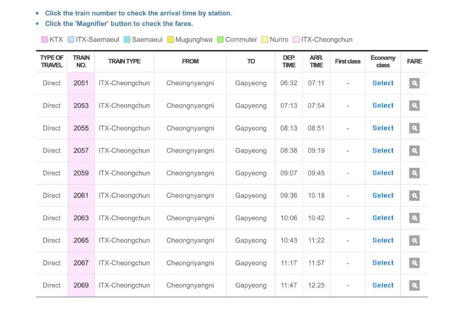 How To Get From Seoul To Nami Island By Car, Train, Tour 2024 9 Train Times From Cheongnyangni Station To Gapyeong Station (1)