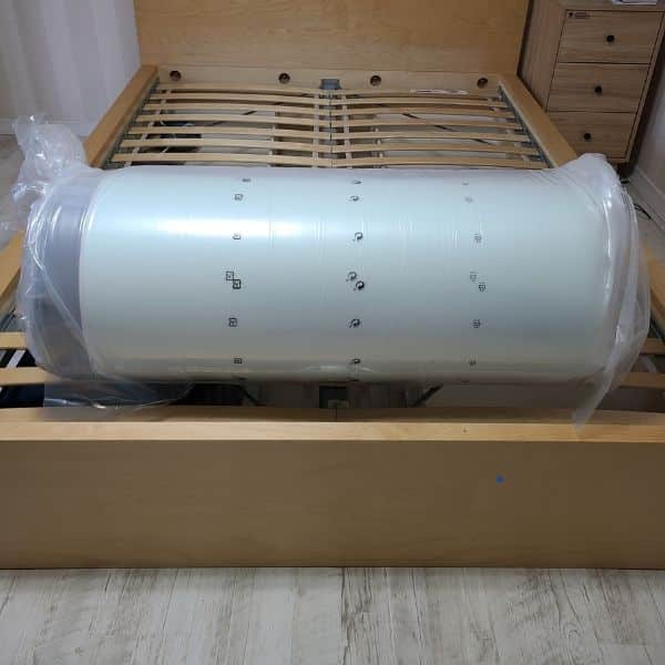Emma Mattress Korea Review 2024: A Great Night's Sleep 9 Unopened Emma mattress on a bed frame in Korea