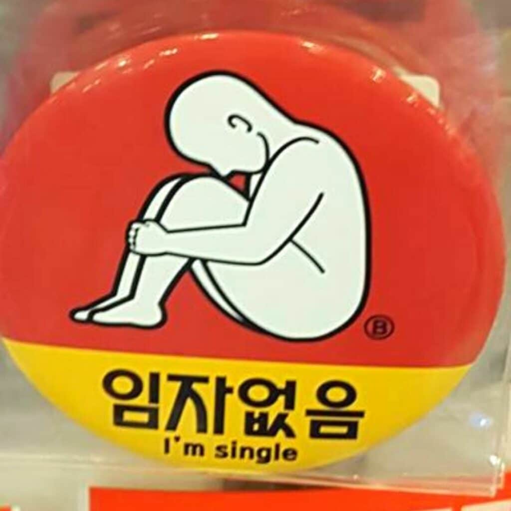 70 Funny Korean Signs, Images, And Konglish Fails 2024 69 I'm Single funny Korean badge