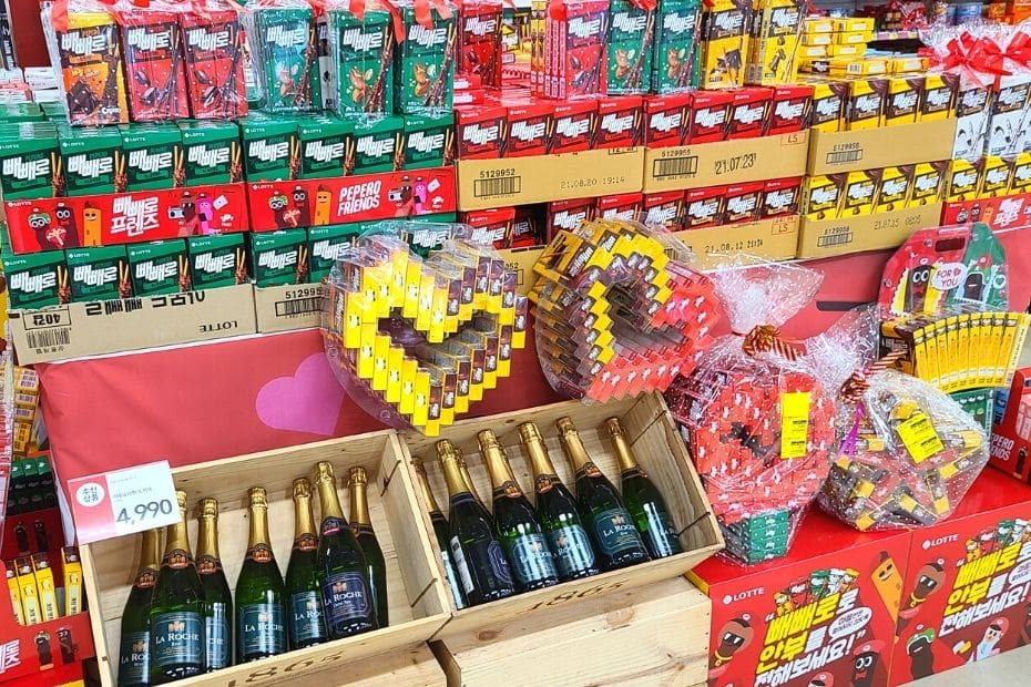How To Celebrate Korean Pepero Day 2024 And Fun Pepero Facts 21 Supermarket display with various gifts for Pepero Day in Korea