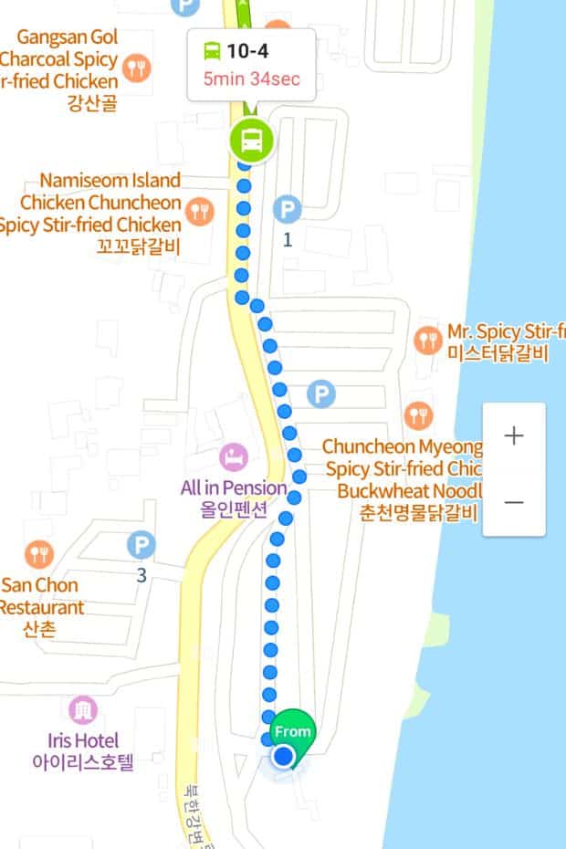How To Get From Seoul To Nami Island By Car, Train, Tour 2024 12 Walking route from 10-4 bus stop to Nami Island (1)