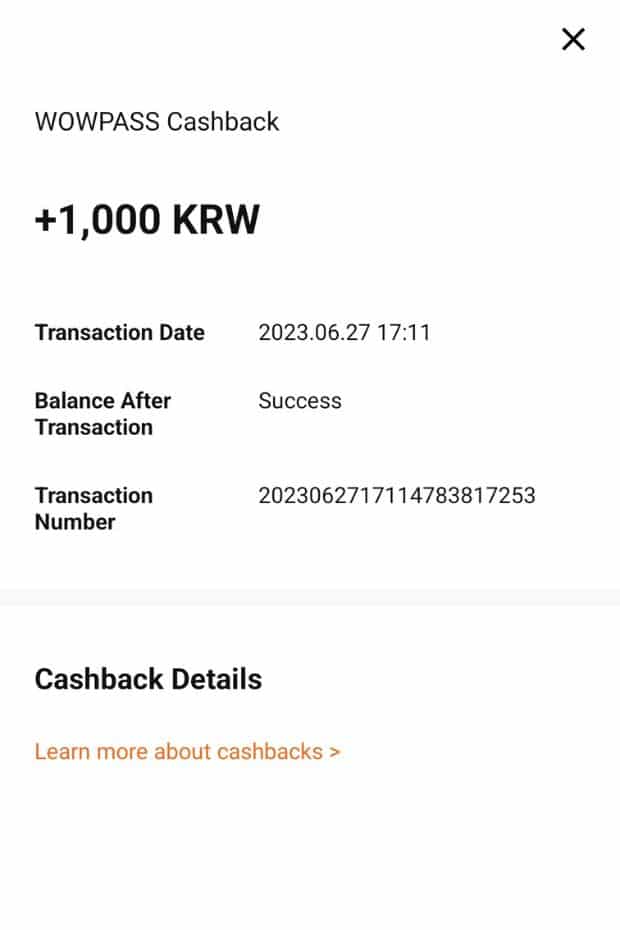 WOWPASS Korea Review: How To Use WOWPASS With T-Money 2024 74 WOWPASS Cashback in App