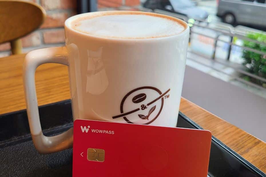 WOWPASS Korea Review: How To Use WOWPASS With T-Money 2024 80 WOWPASS With a cup of coffee