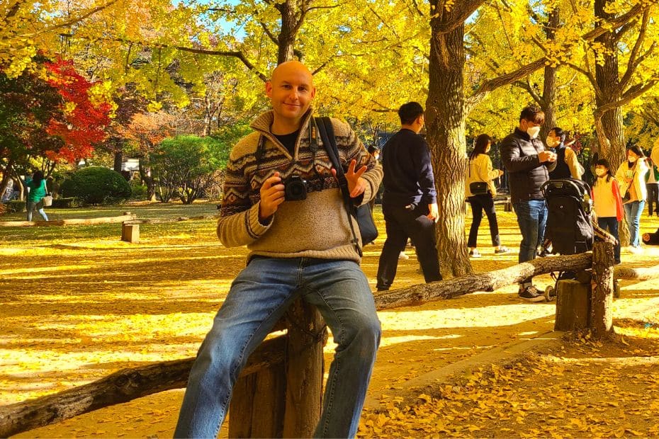 How To Get From Seoul To Nami Island By Car, Train, Tour 2024 26 Man posing for picture with ginkgo leaves