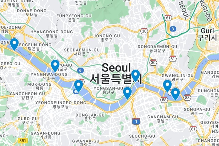 Seoul River Bus Service 2024: Travel The Han River By Boat 7 Map of Seoul river bus service terminals