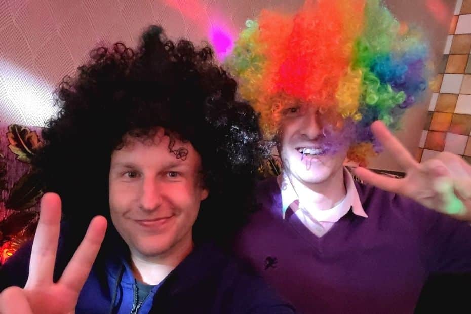 My EPIK Life: 5 Fun Years Teaching English In Korea 9 Joel and friend with big wigs on